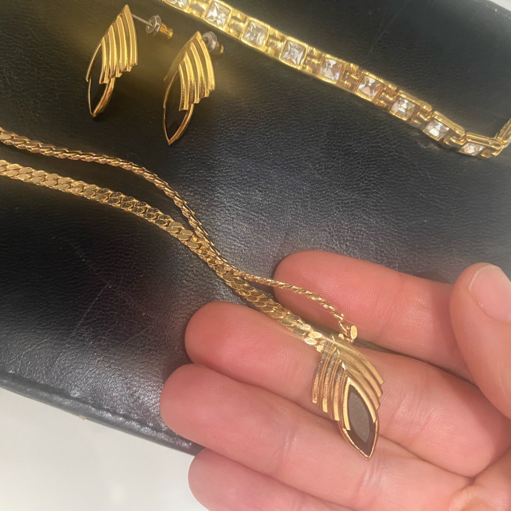 Vintage 1998 Gold Jewelry Set with Necklace, Earrings, and Bracelet